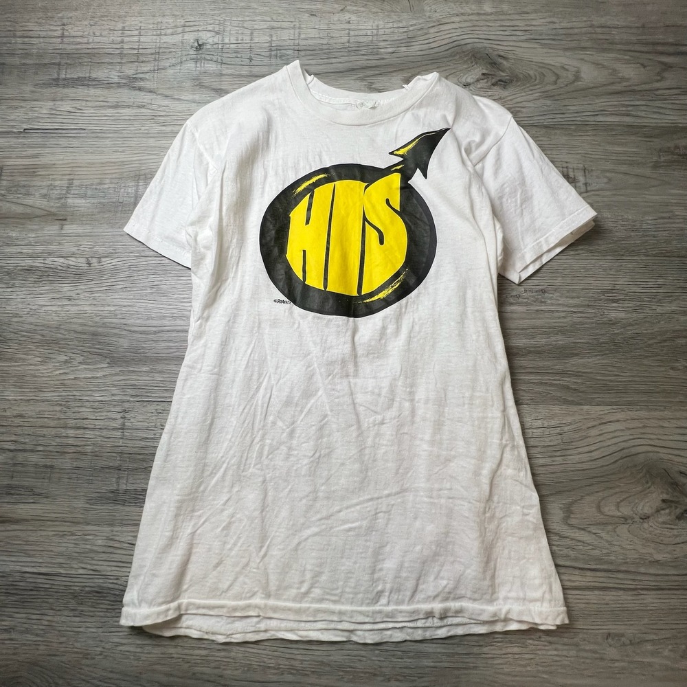 Roach Graphic T-Shirt Mens Large White 70s HIS Logo Single Stitch Vintage